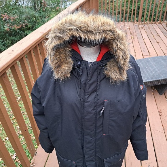 Timberland Hooded Parka Mens LXL/TG Fleece Lined Faux Hood Zip Jacket Coat Black - Picture 8 of 15